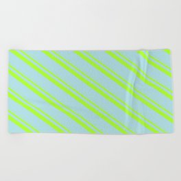 [ Thumbnail: Light Green & Powder Blue Colored Stripes/Lines Pattern Beach Towel ]