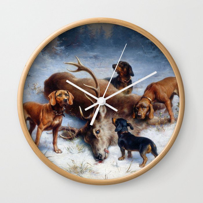Karl Reichert Bloodhounds with a Hunted Deer Wall Clock