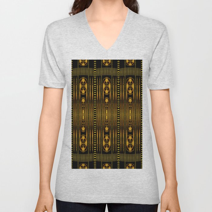Golden Clasp Pattern V Neck T Shirt
