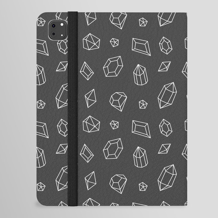 Dark Grey and White Gems Pattern iPad Folio Case