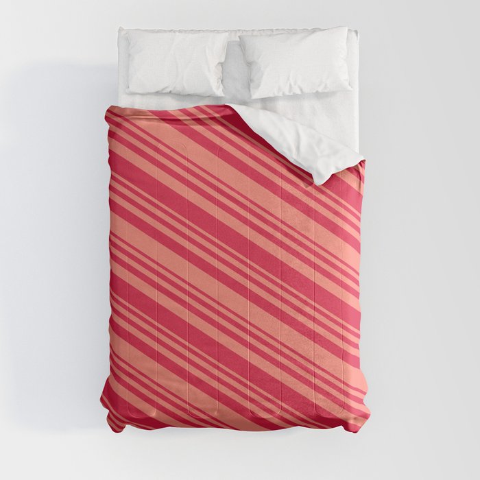 Salmon & Crimson Colored Striped/Lined Pattern Comforter