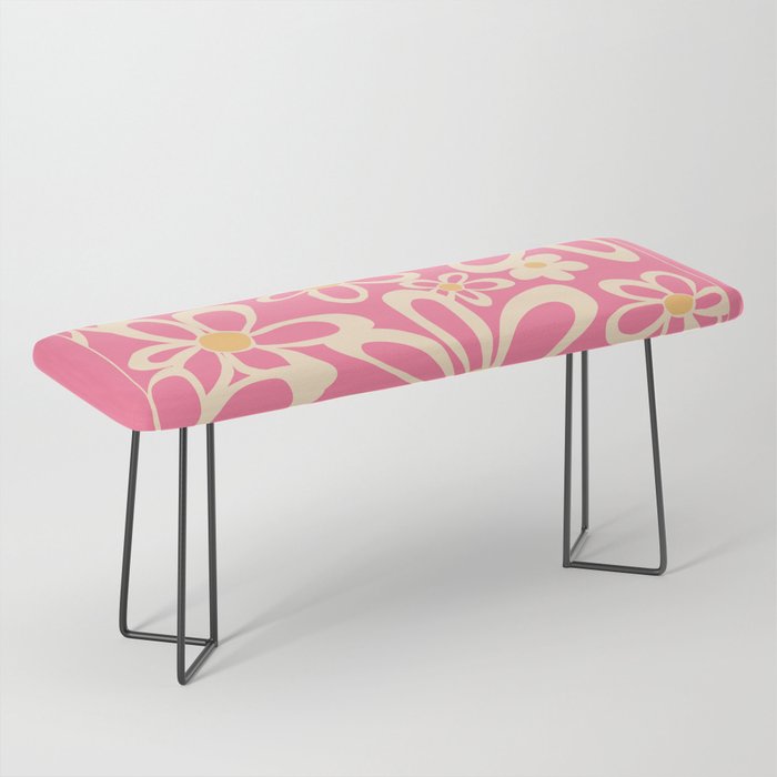 FlowerPower - Pink Daisy Colourful Retro Minimalistic Art Design Pattern Bench