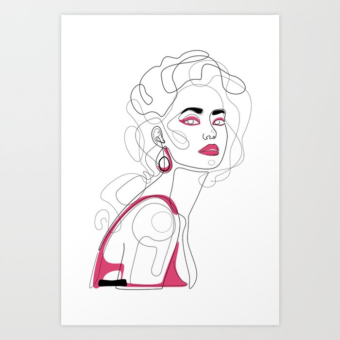 In Hot Pink / Woman's line illustration  Art Print