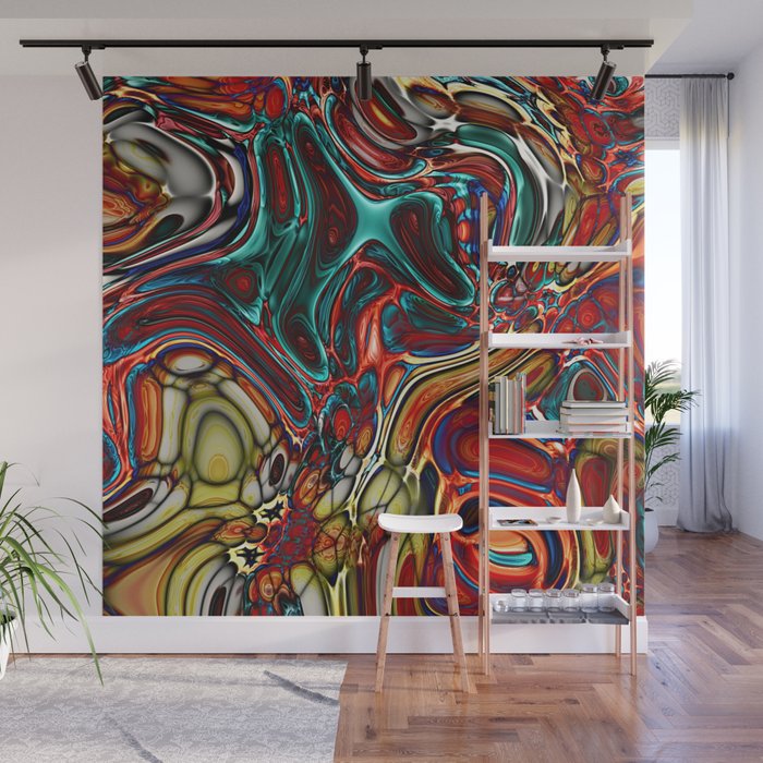 Colorful Psychedelic Acrylic Pour Wall Mural