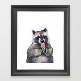 Raccoon eating ice cream Framed Art Print