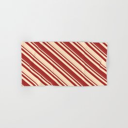 [ Thumbnail: Brown & Bisque Colored Lined Pattern Hand & Bath Towel ]