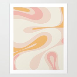 Mellow Flow Retro 60s 70s Abstract Pattern Pale Pink and Mustard Art Print
