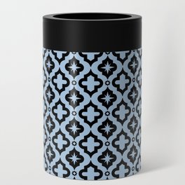 Pale Blue and Black Ornamental Arabic Pattern Can Cooler