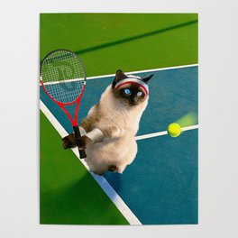 Siamese Cat Playing Tennis Poster