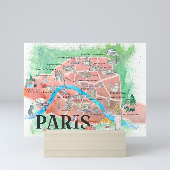 Paris France City Of Love Illustrated Travel Poster Favorite Map