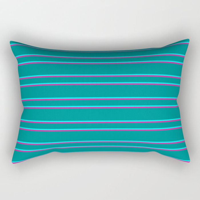 Dark Cyan, Aqua, and Deep Pink Colored Striped Pattern Rectangular Pillow