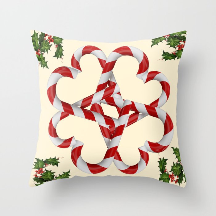 CREAMY YELLOW  RED-WHITE PINK  CHRISTMAS CANDY CANES Throw Pillow