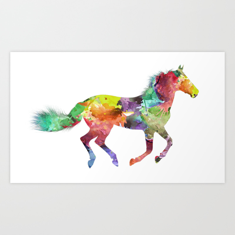 16x16 Random Galaxy Rainbow Watercolor Paint Horse Cute Colorful Throw Pillow Multicolor