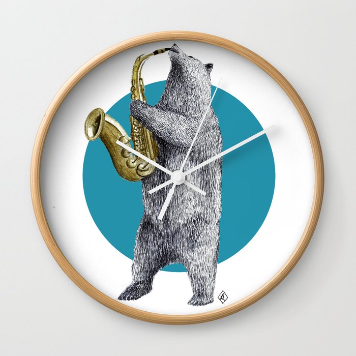 saxophone bear Wall Clock