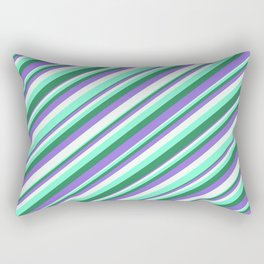[ Thumbnail: Purple, Mint Cream, Aquamarine & Sea Green Colored Striped Pattern Rectangular Pillow ]