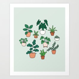 Houseplants pattern - sage green Art Print