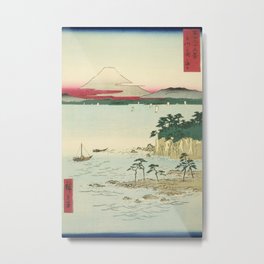 Vintage Japanese Woodblock Print Art - Miura Peninsula, Sagami Province By Utagawa Hiroshige, 1850's. Metal Print | Peninsula, Ukiyo E, Utagawahiroshige, Woodcut, Ship, Japan, Asian, Province, Sagami, Oriental 