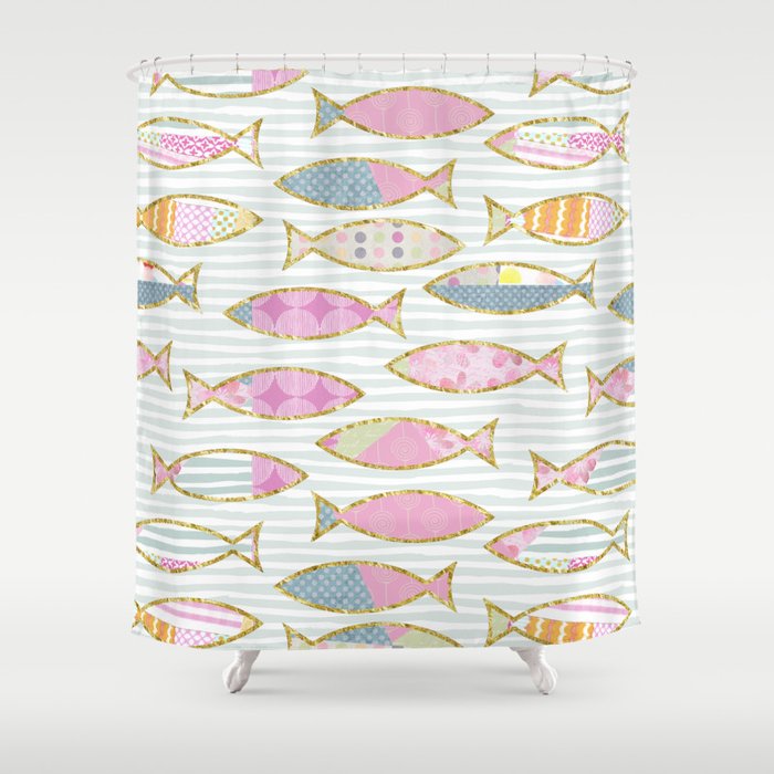 Fancy Fish pastel patchwork pattern Shower Curtain