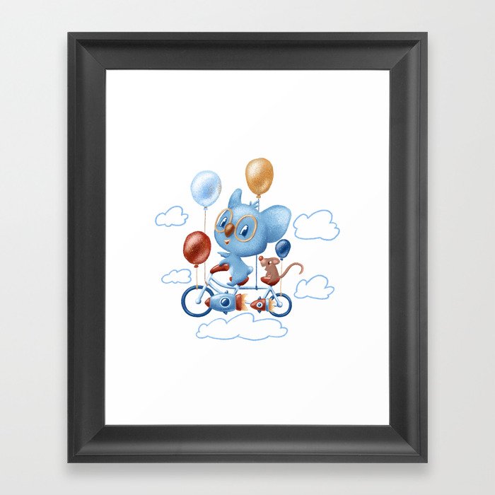 Cute Coala Flying on Bicycle, nursery room poster Framed Art Print