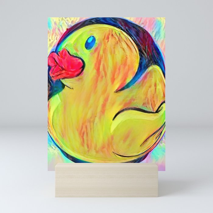 Quirky Weird Art Round Yellow Rubber Ducky Painting Mini Art Print By Hypedesigns Society6