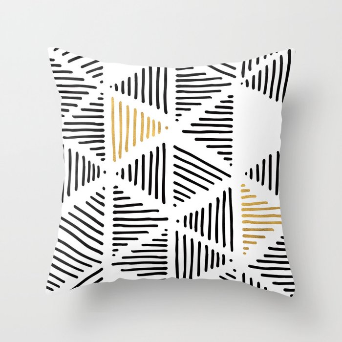 Simple Geometric Zig Zag Pattern - Black Gold White - Mix & Match with Simplicity of life Throw Pillow