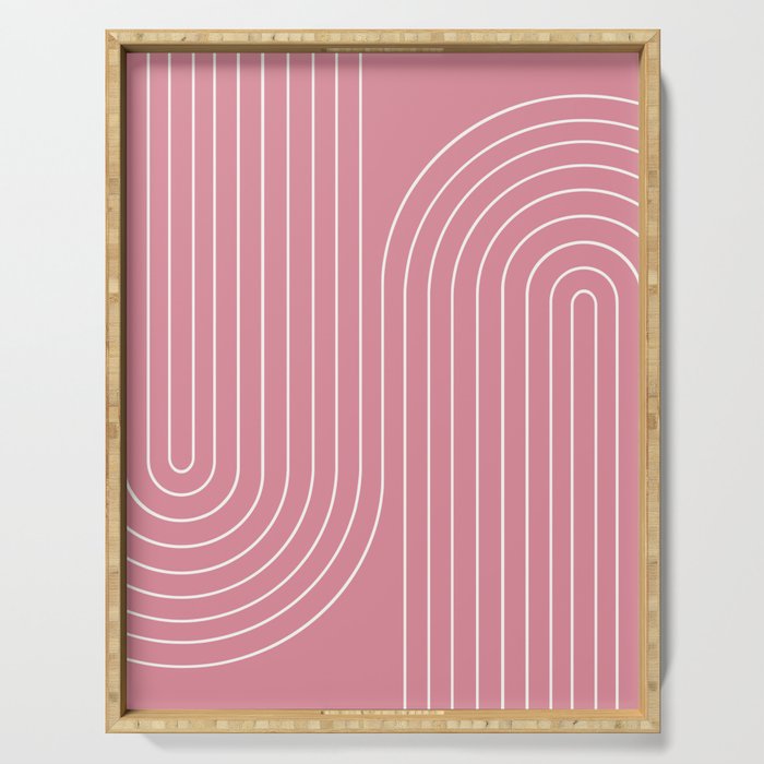 Minimal Line Curvature LXXI 90s Pink Mid Century Modern Arch Abstract Serving Tray