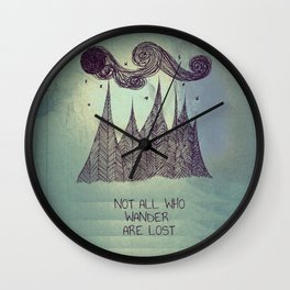 not all who wander are lost  Wall Clock | Mountains, Nature, Drawing, Illustration, Ink Pen, Abstract, Tolkien, Jrrtolkien, Quote, Lost 