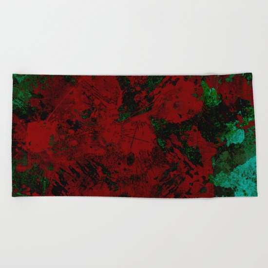 Roses Are Red - Abstract, red and cyan painting Beach Towel