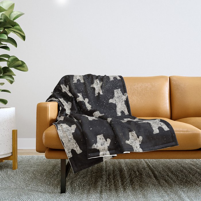 Polar Bear in Winter Snow on Black - Wild Animals - Mix & Match with Simplicity of Life Throw Blanket