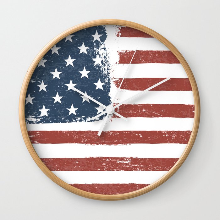 American Flag Grunge Background. Raster version. Horizontal orientation. Wall Clock