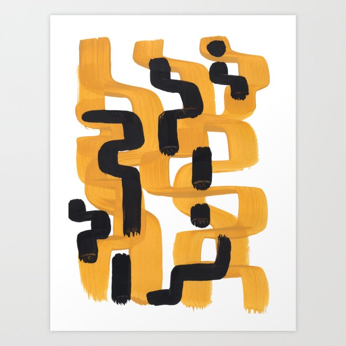 Mid Century Abstract Black Yellow Fun Pattern 60 S Ripple