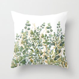 Gold And Green Botanical Eucalyptus Leaves Throw Pillow