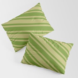 [ Thumbnail: Dark Khaki and Green Colored Lined/Striped Pattern Pillow Sham ]