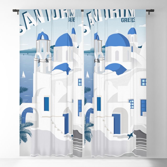 Vintage Santorini poster Blackout Curtain