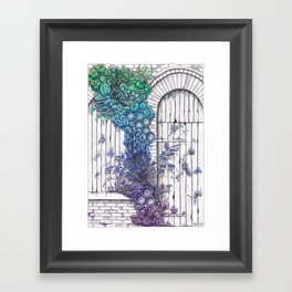 Closed Window and Door with Purple, Blue and Green Nature Framed Art Print