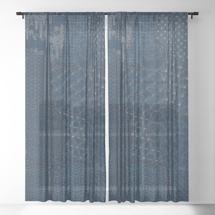 Sashiko - random sampler Sheer Curtain