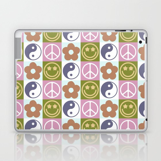 Cute Checked Symbols Pattern (SMILEY FACE \ YIN YANG \ PEACE SYMBOL \ FLOWER) Laptop & iPad Skin