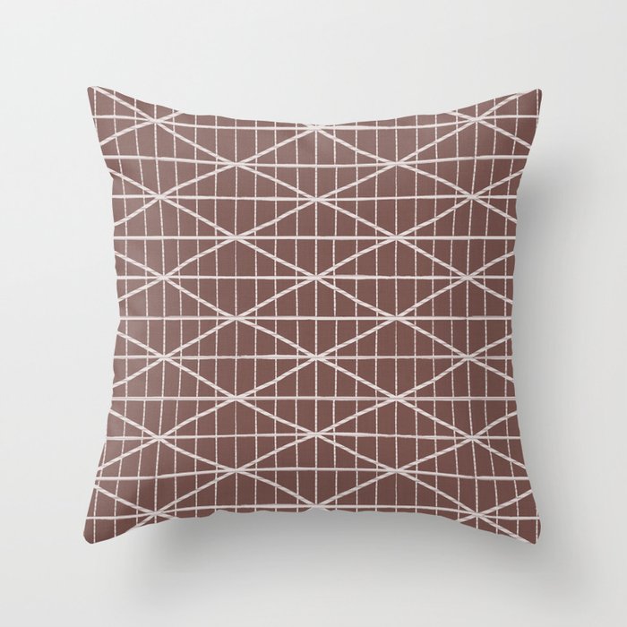 Terracotta clay & white tribal line pattern Throw Pillow