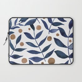Watercolor berries and branches - indigo and beige Laptop Sleeve