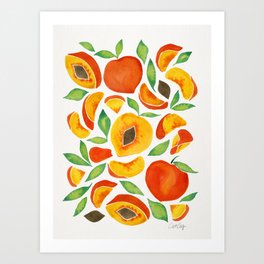 Peaches – Green Leaves Art Print