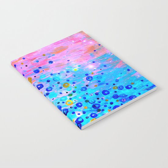 WHAT GOES UP, REVISITED - Bold Royal Blue Pink Bubbles Whimsical Underwater Ocean Abstract Painting Notebook
