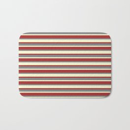 [ Thumbnail: Light Yellow, Brown, and Grey Colored Striped/Lined Pattern Bath Mat ]