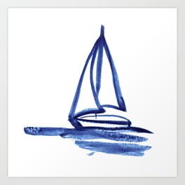 Sailboat in Blue Ink (Second in Set of Three) Art Print