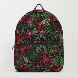 Christmas Burgundy Poinsettia Flowers Watercolor Backpack