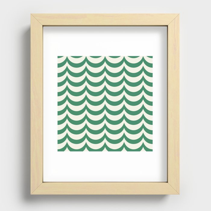 Christmas Green and Antique White Wave Pattern Recessed Framed Print