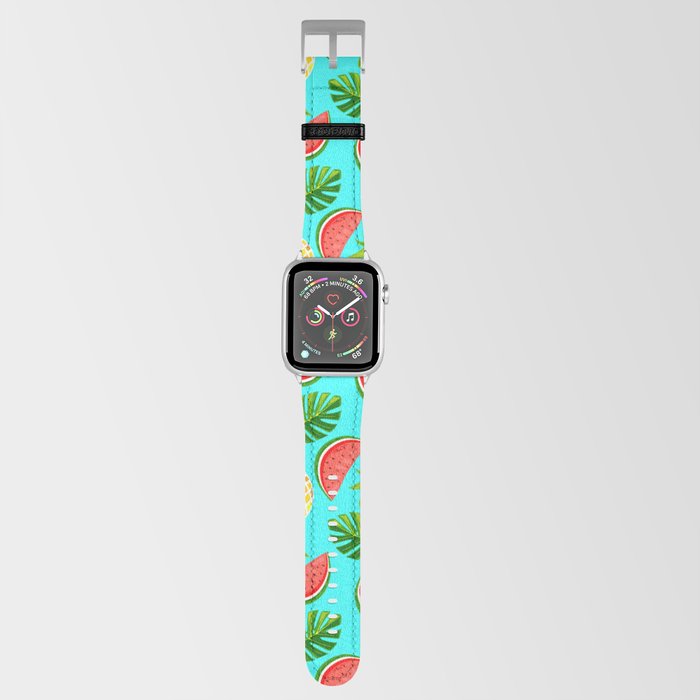 Bright slices of watermelon and pineapple with monstera leaves Apple Watch Band
