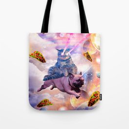 Cosmic Laser Cat Riding Unicorn Pug Tote Bag