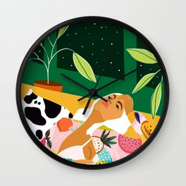 Eclectic Moon Lover | Modern Bohemian Quirky Woman Fashion | Color Pop Dreamer Illustration Wall Clock
