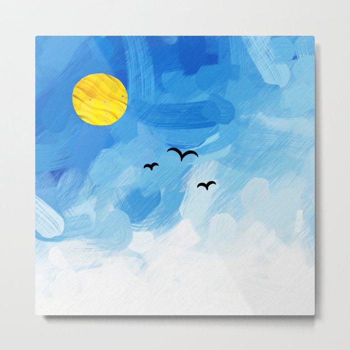 a flight of swallows in a beautiful blue sky Metal Print
