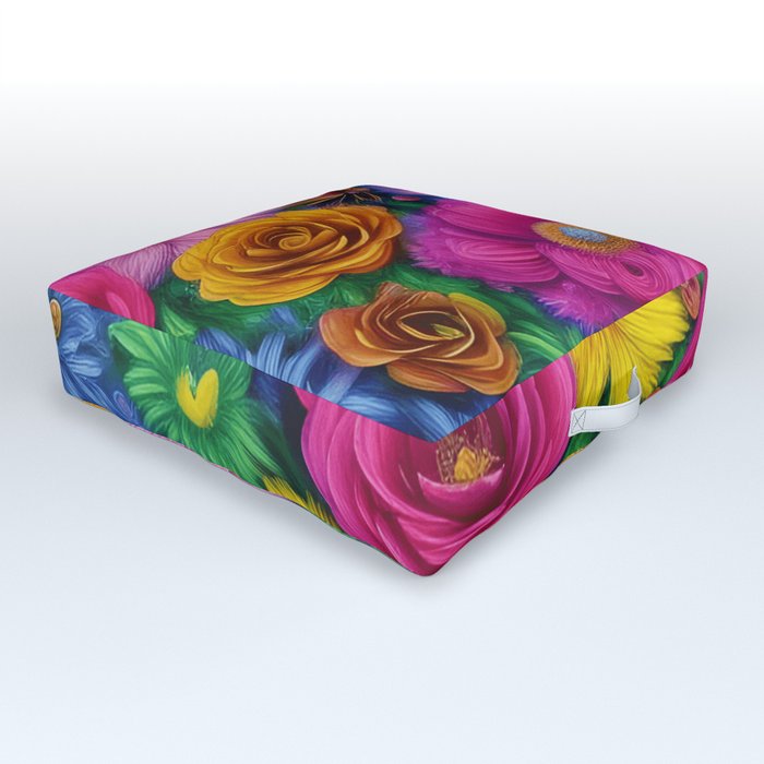 Colorful spring flowers pattern Outdoor Floor Cushion
